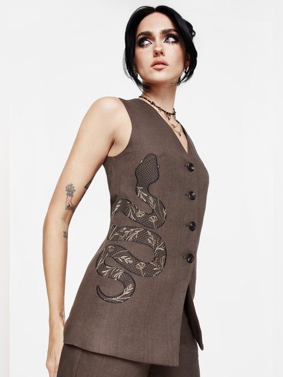 Disturbia Jackets & Blazers - NWT Disturbia Gaia Linen Blend Snake Embroidered Longline Waistcoat US 16/UK 20